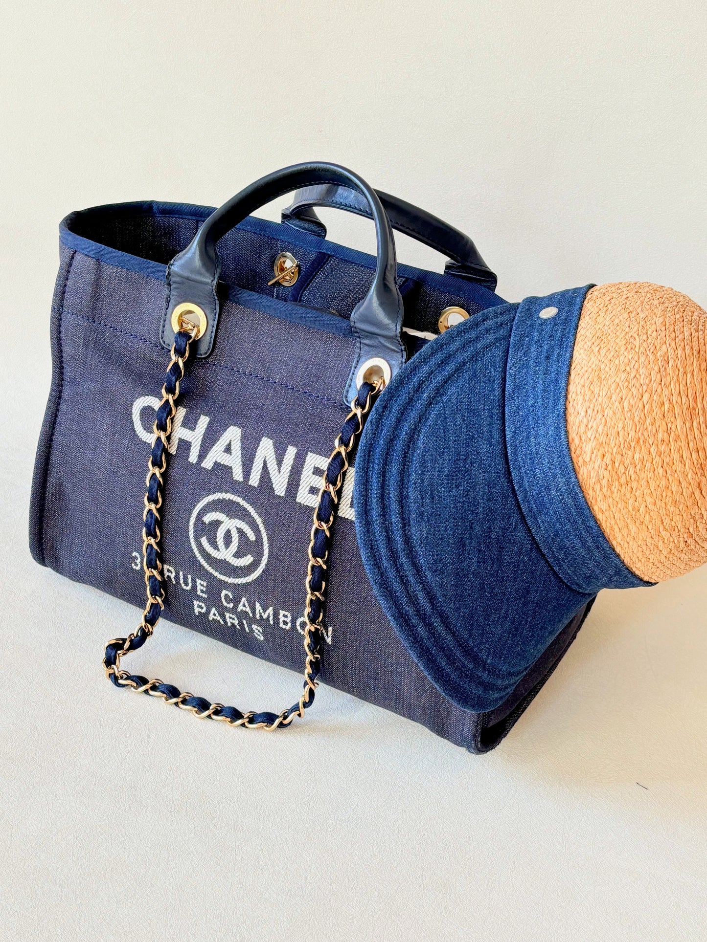 HERMÈS Casquette Raphia et denim