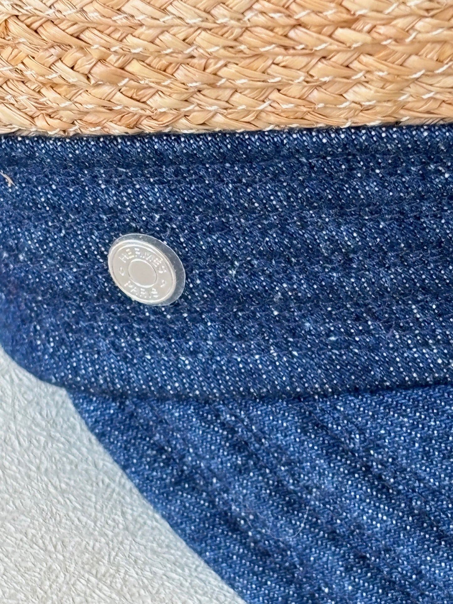 HERMÈS Casquette Raphia et denim
