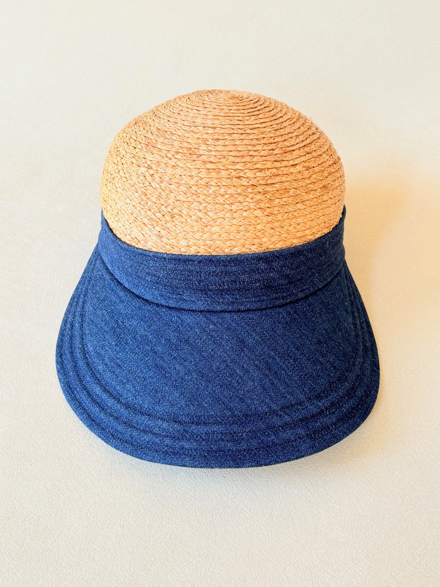 HERMÈS Casquette Raphia et denim