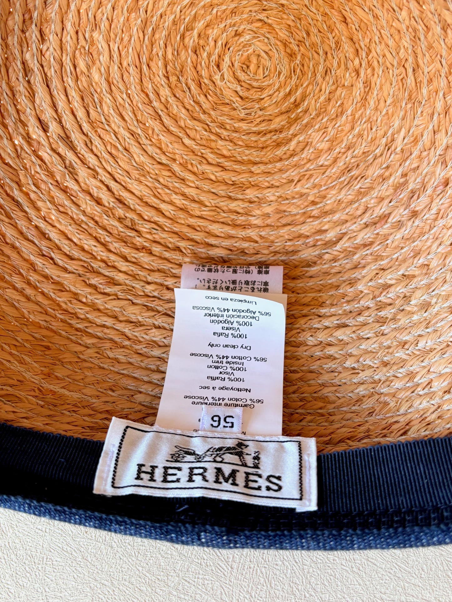 HERMÈS Casquette Raphia et denim