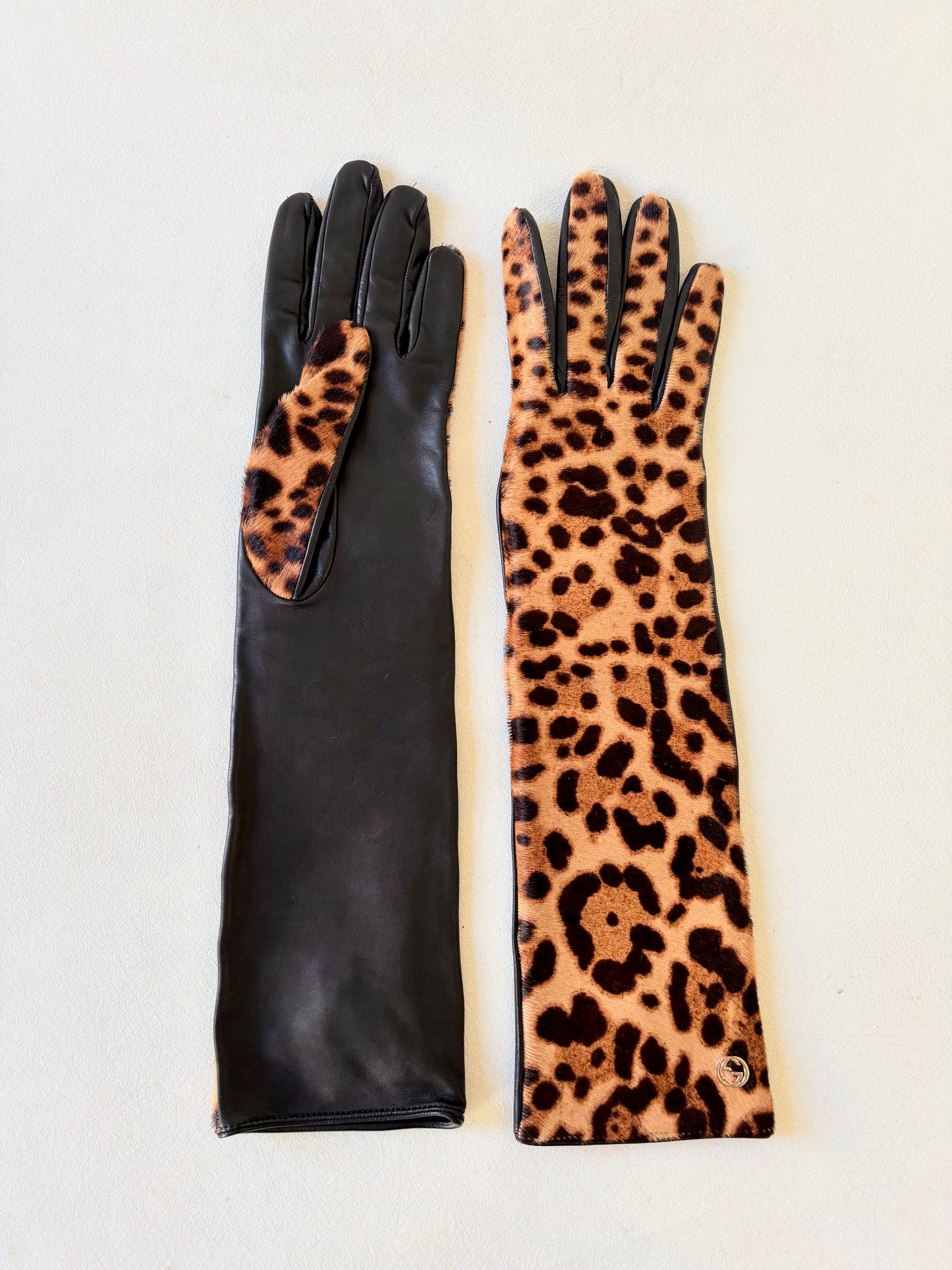 GUCCI Gants cuir et poulain léopard
