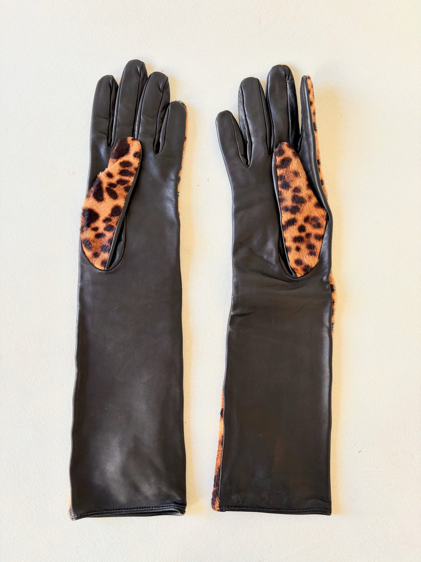 GUCCI Gants cuir et poulain léopard