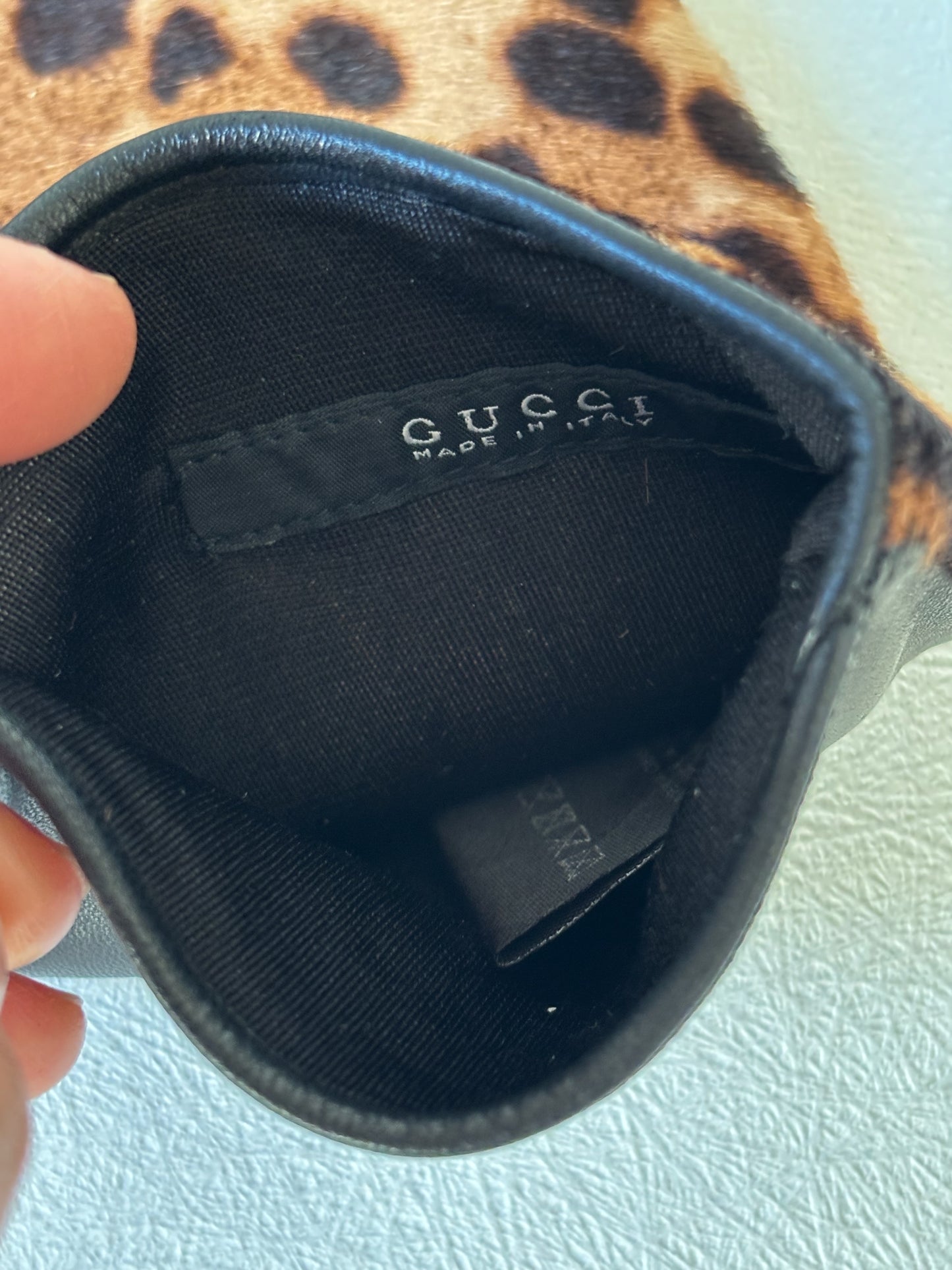 GUCCI Gants cuir et poulain léopard