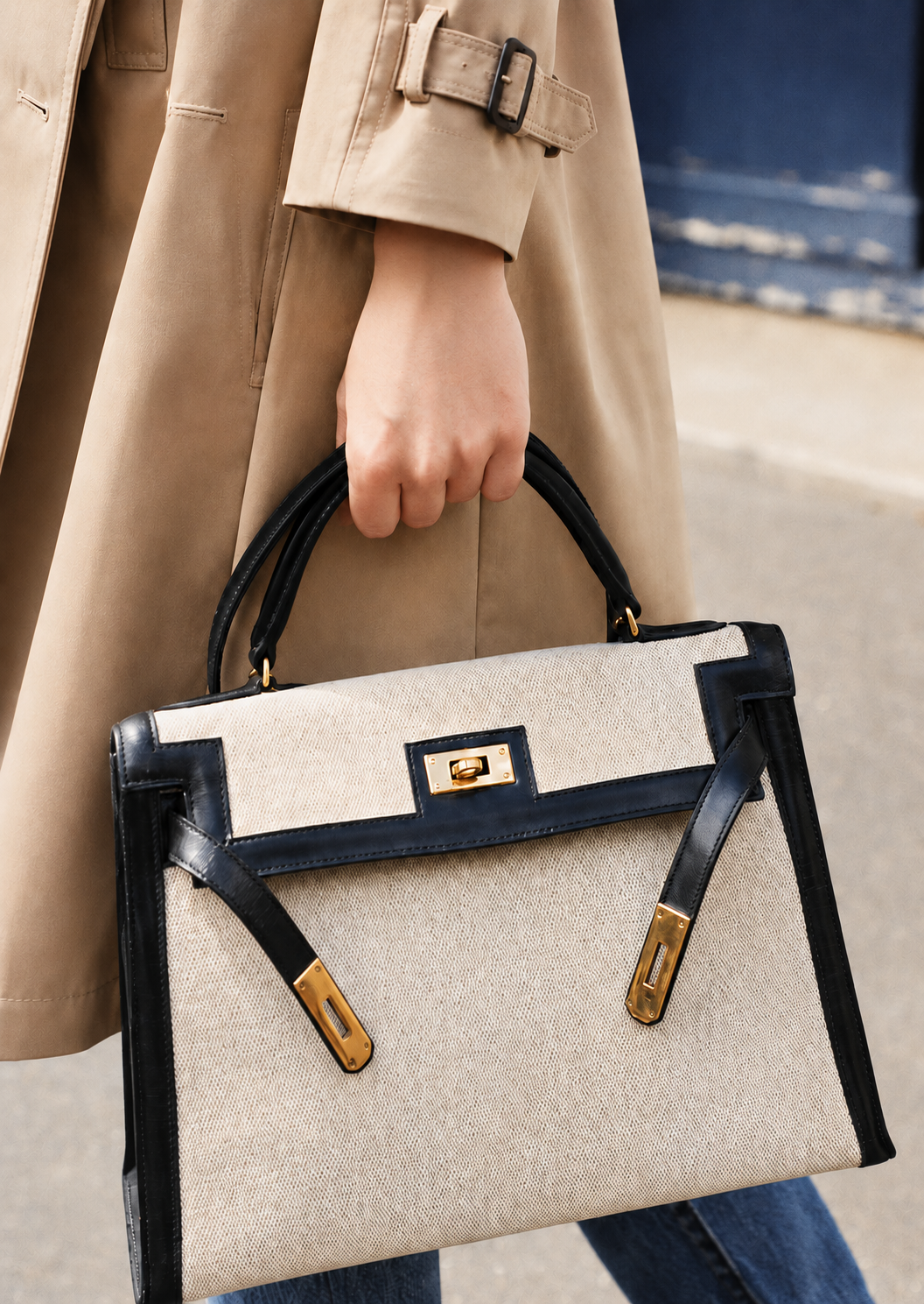 HERMÈS Sac Kelly Sellier 32 Box et Toile H