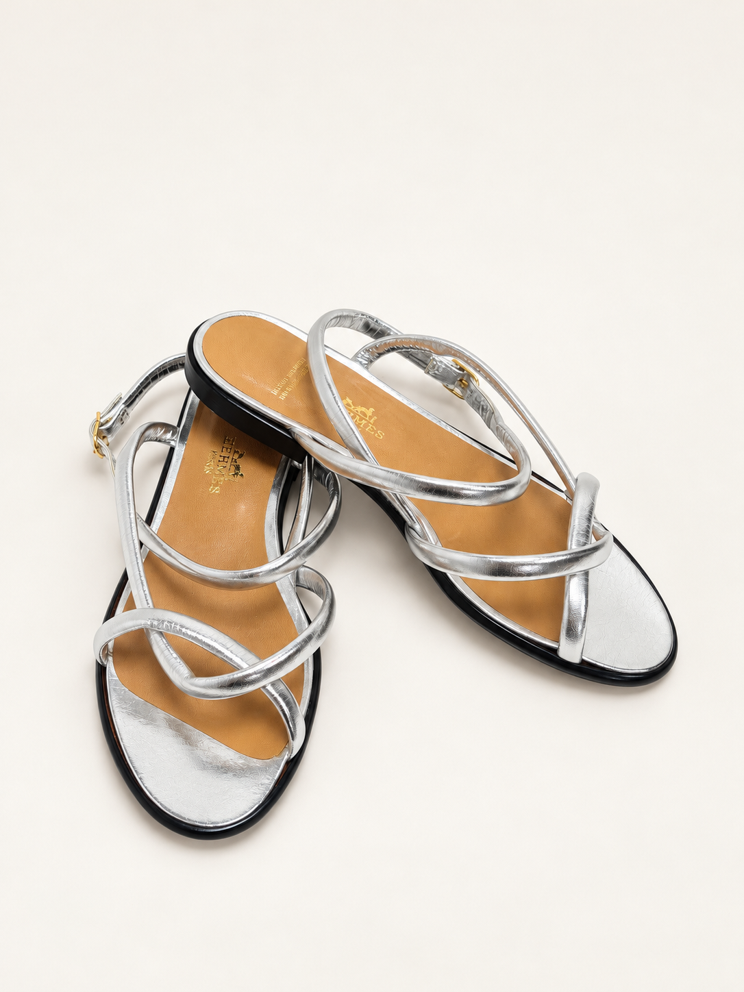 HERMÈS Sandales Cuir argent