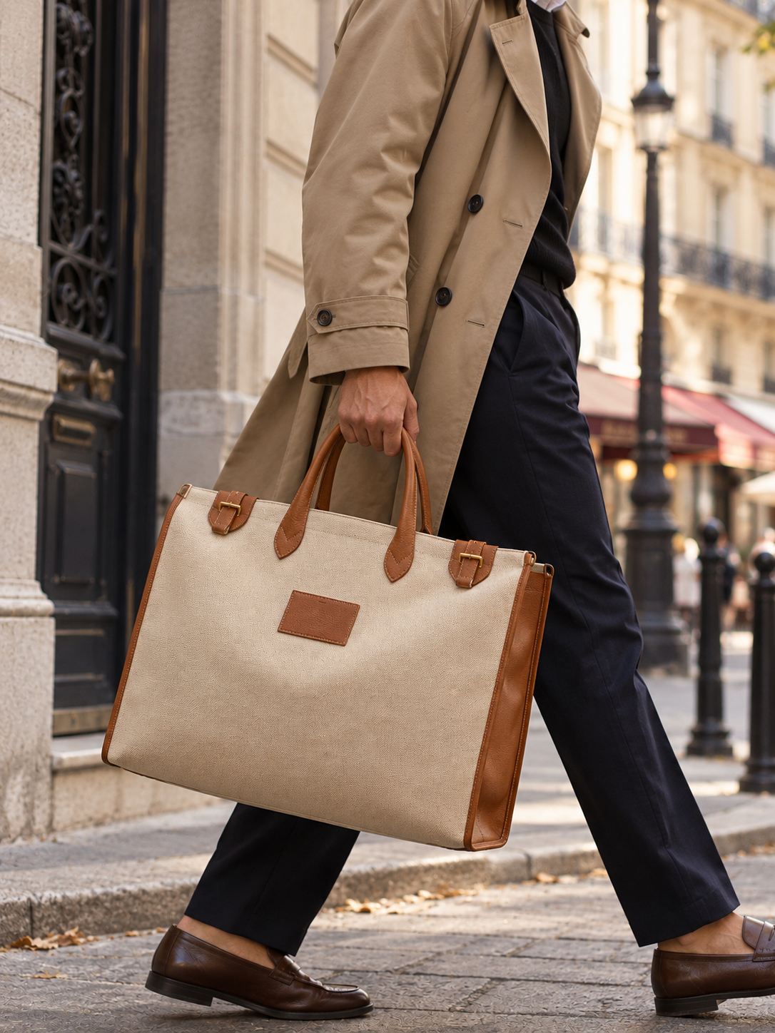 HERMES Sac Kaba GM toile H et cuir