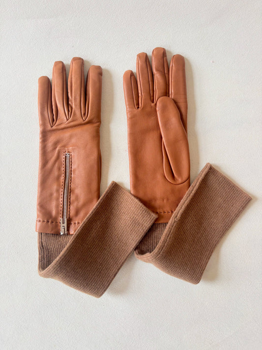 HERMÈS Gants cuir et cachemire