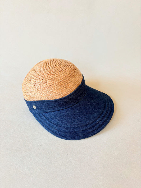 HERMÈS Casquette Denim et Raphia