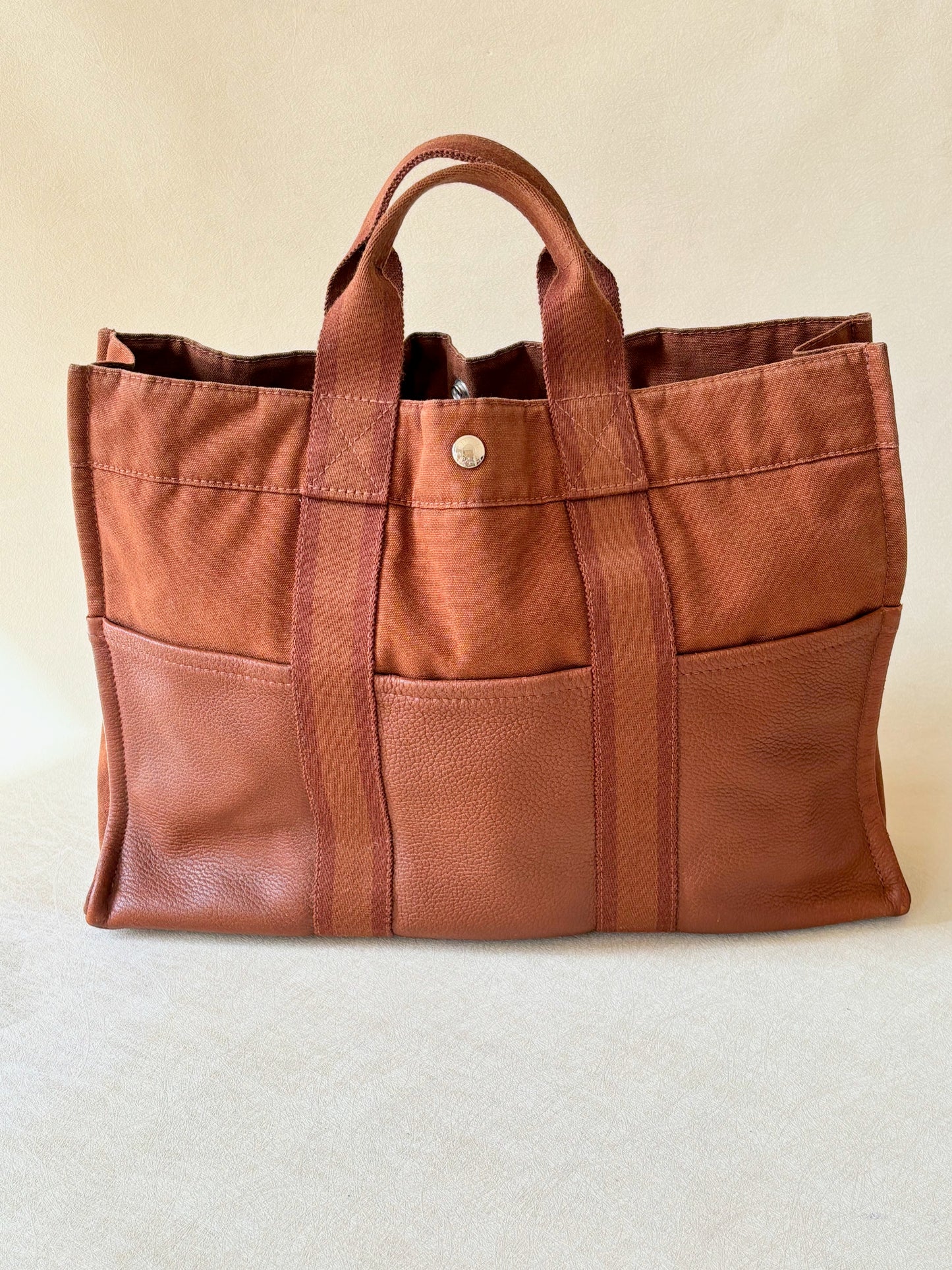HERMÈS Sac Toto cuir et toile