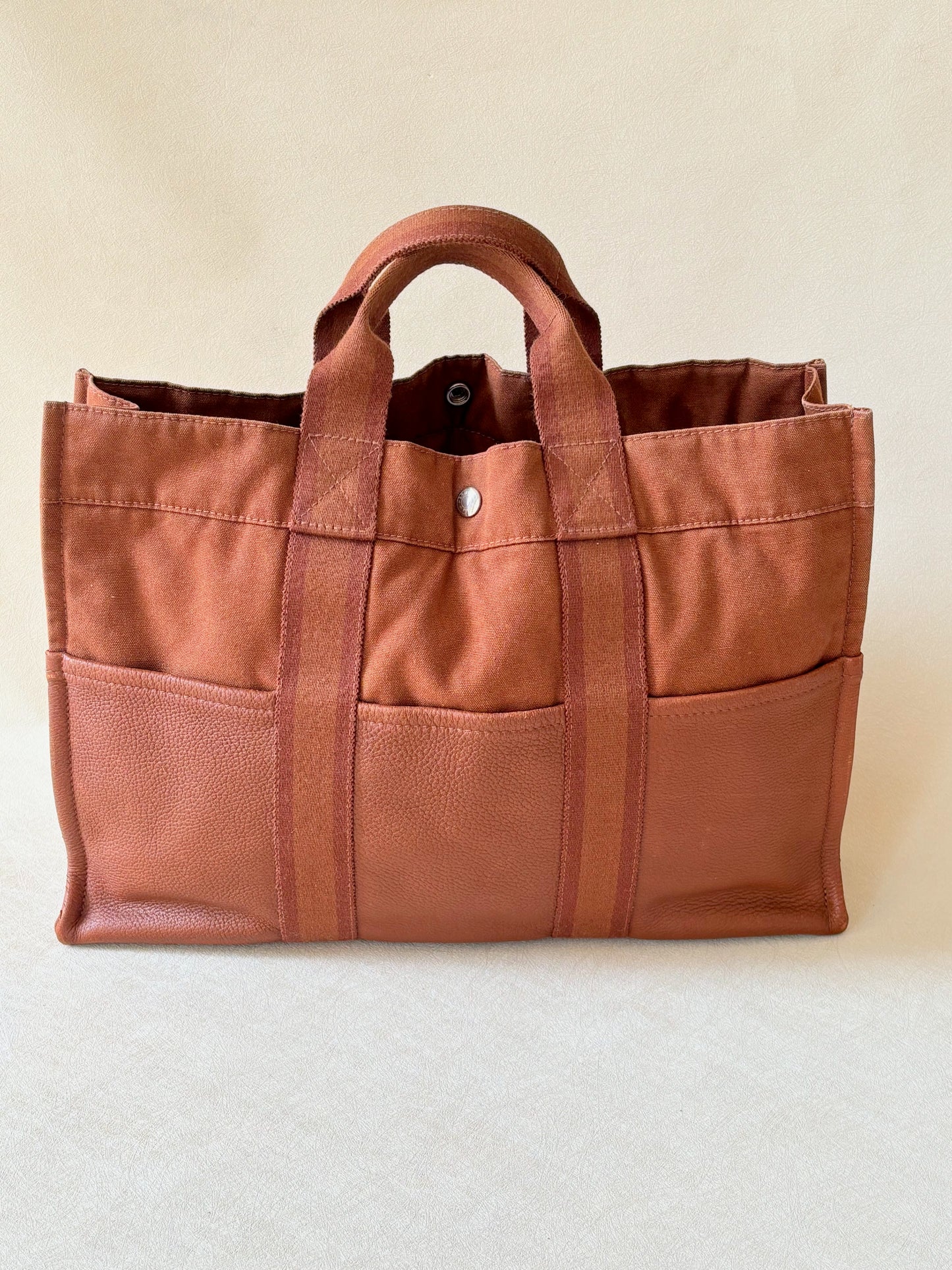 HERMÈS Sac Toto cuir et toile