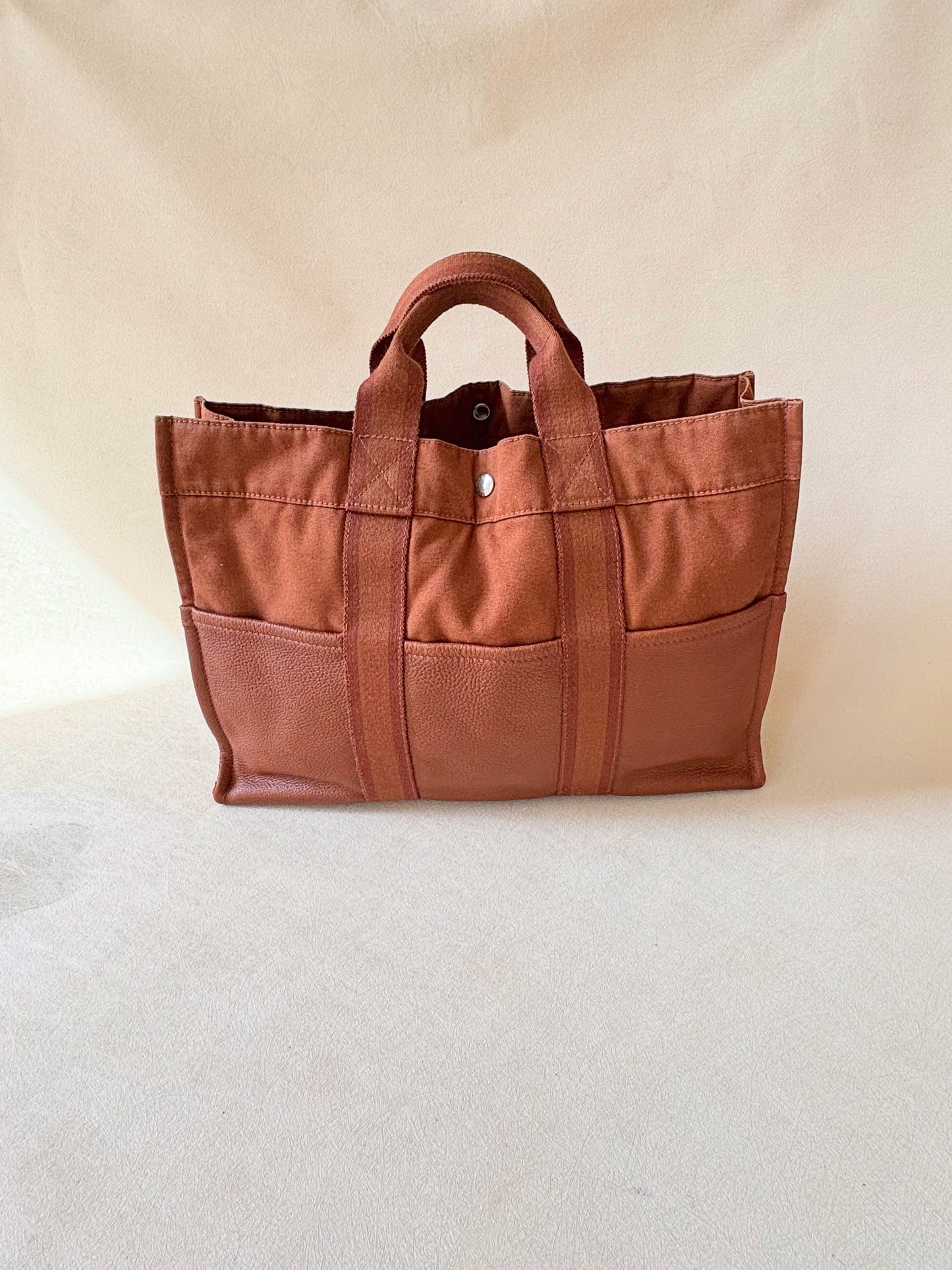 HERMÈS Sac Toto cuir et toile