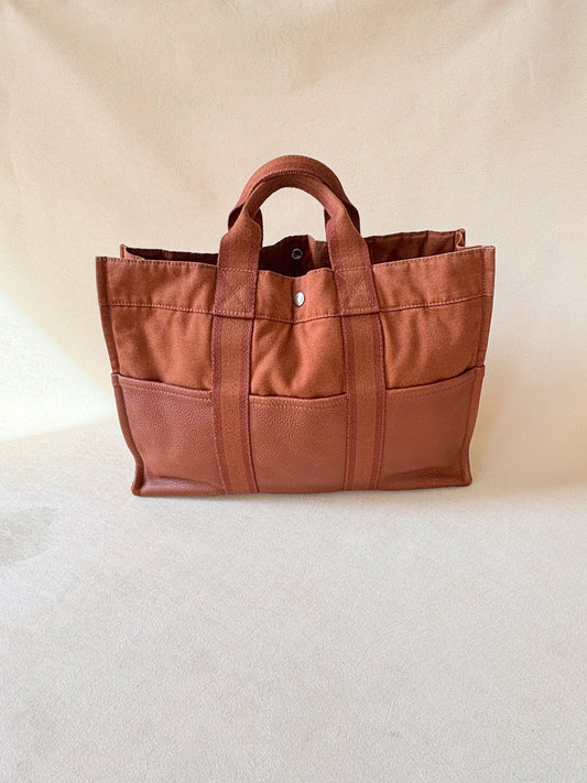 HERMÈS Sac Toto cuir et toile