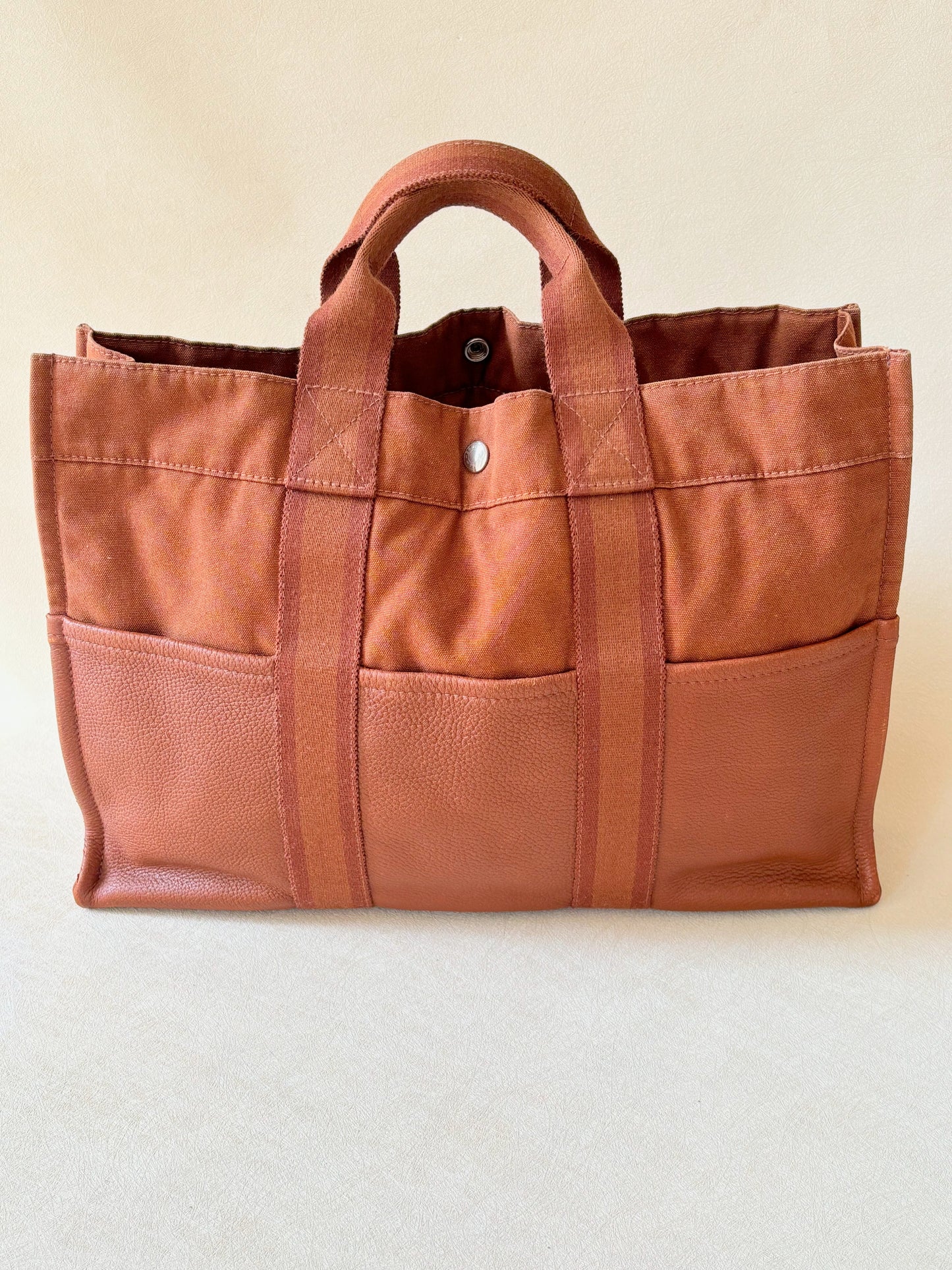 HERMÈS Sac Toto cuir et toile