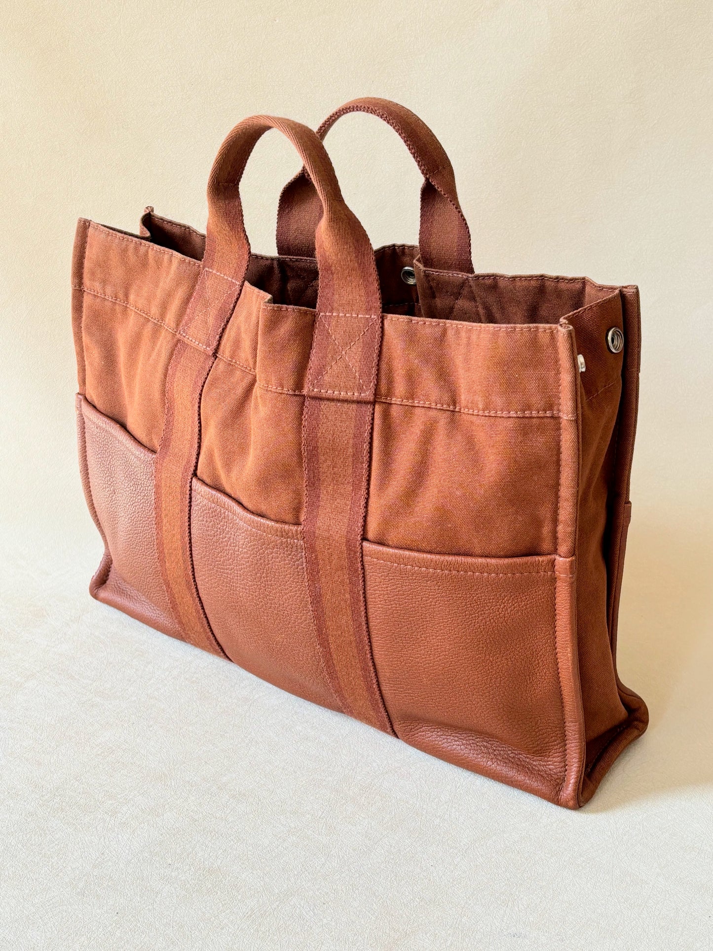 HERMÈS Sac Toto cuir et toile