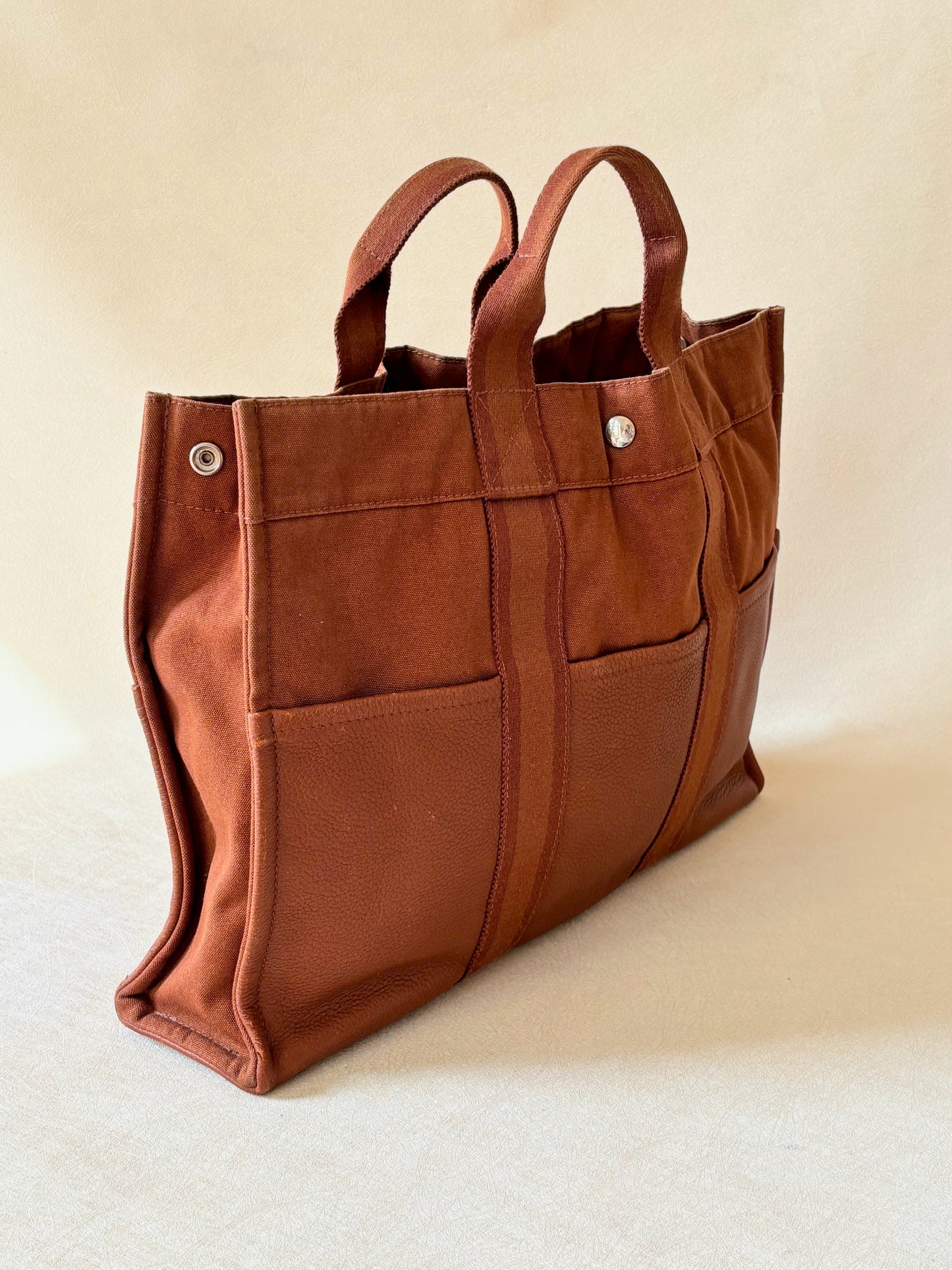HERMÈS Sac Toto cuir et toile