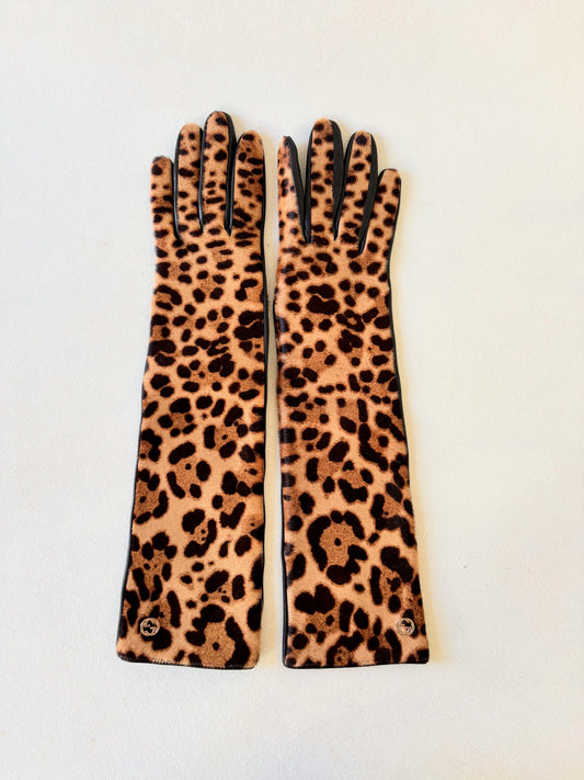 GUCCI Gants cuir et poulain léopard