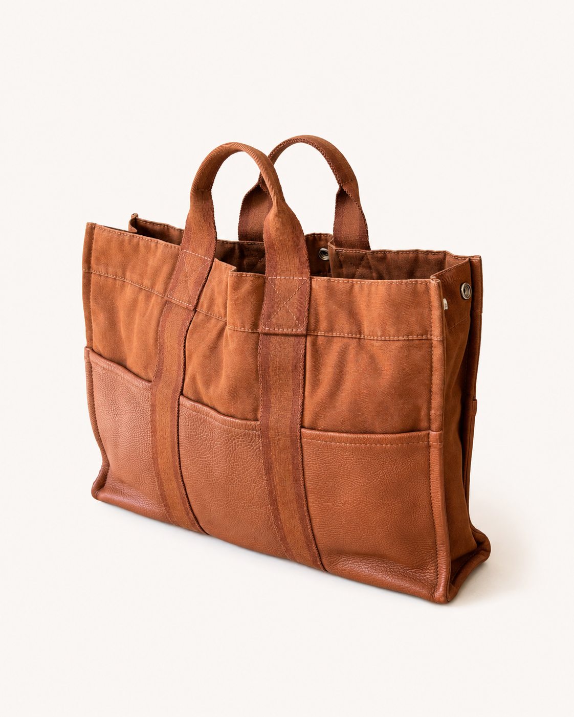 HERMÈS Sac Toto cuir et toile