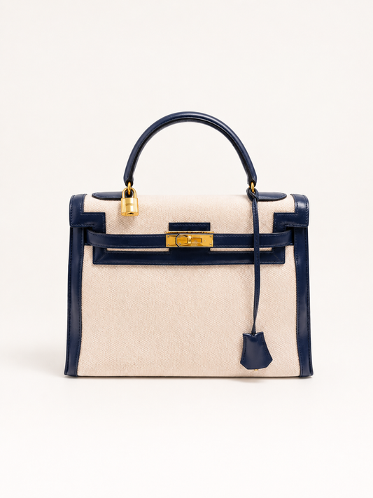 HERMÈS Sac Kelly Sellier 32 Box et Toile H