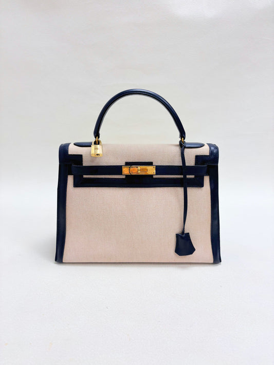 HERMÈS Sac Kelly Sellier 32 Box et Toile H