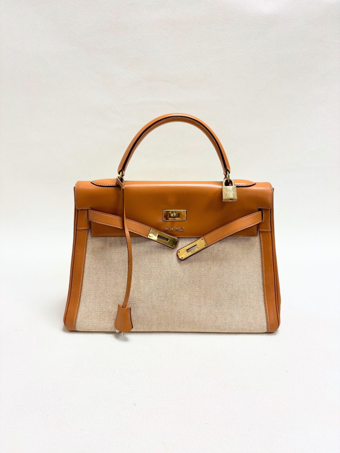 HERMÈS Sac Kelly Retourné 32 Toile H et Box