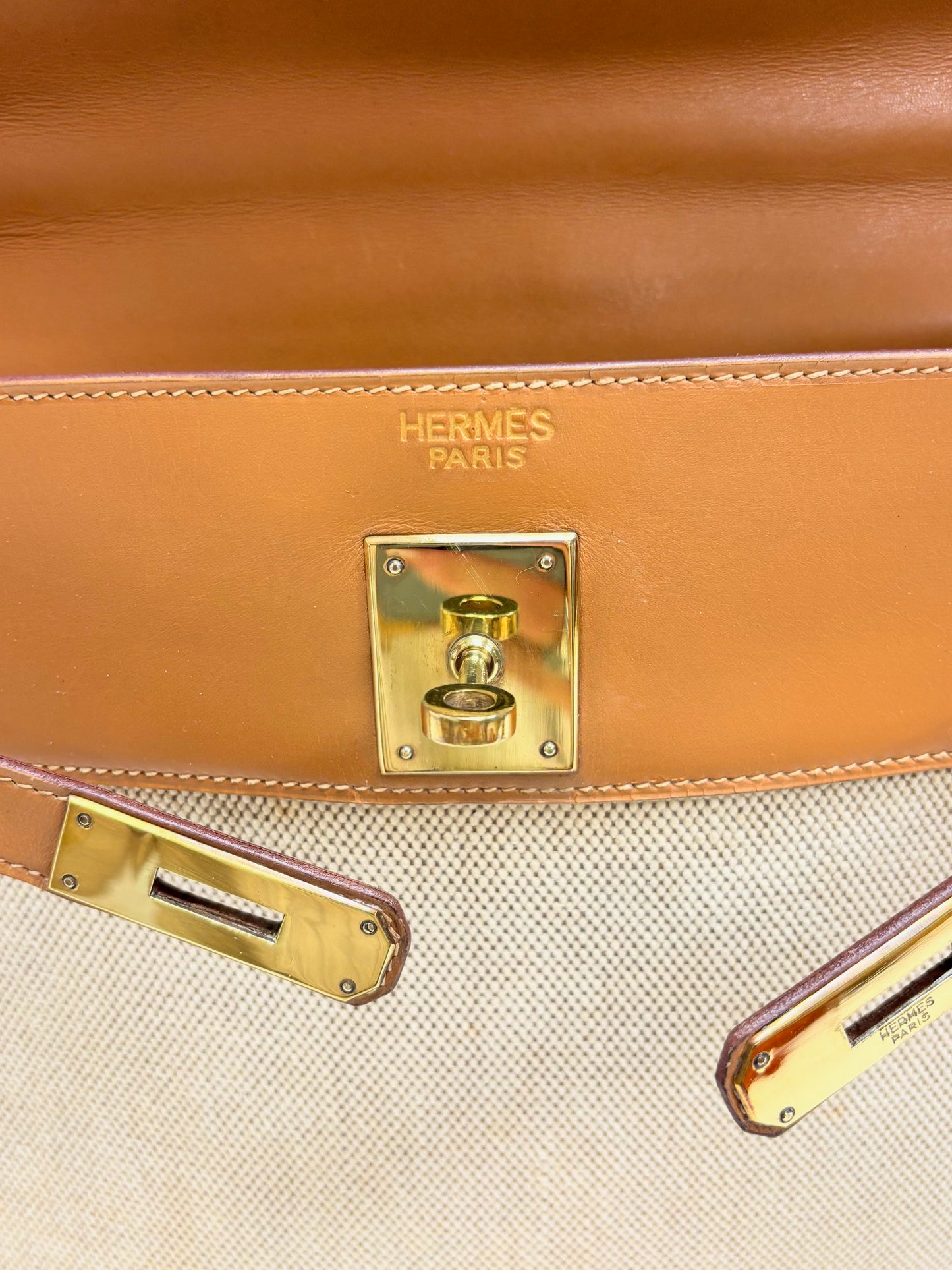 HERMÈS Sac Kelly Retourné 32 Toile H et Box