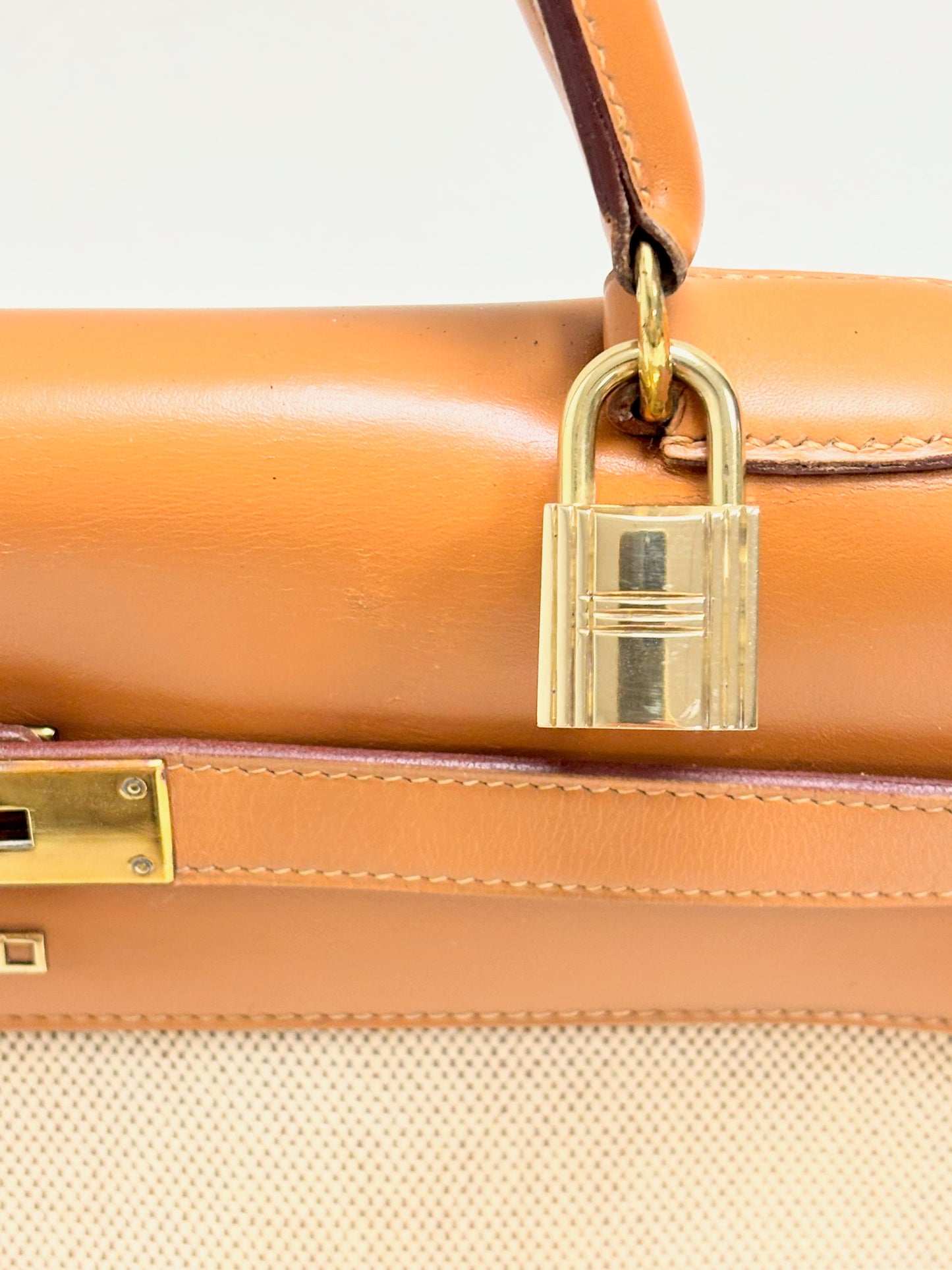 HERMÈS Sac Kelly Retourné 32 Toile H et Box