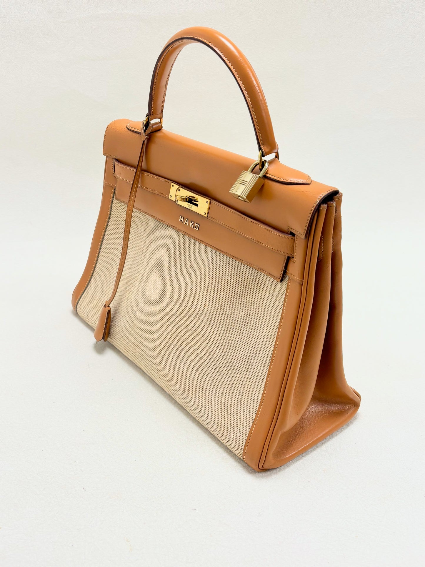 HERMÈS Sac Kelly Retourné 32 Toile H et Box