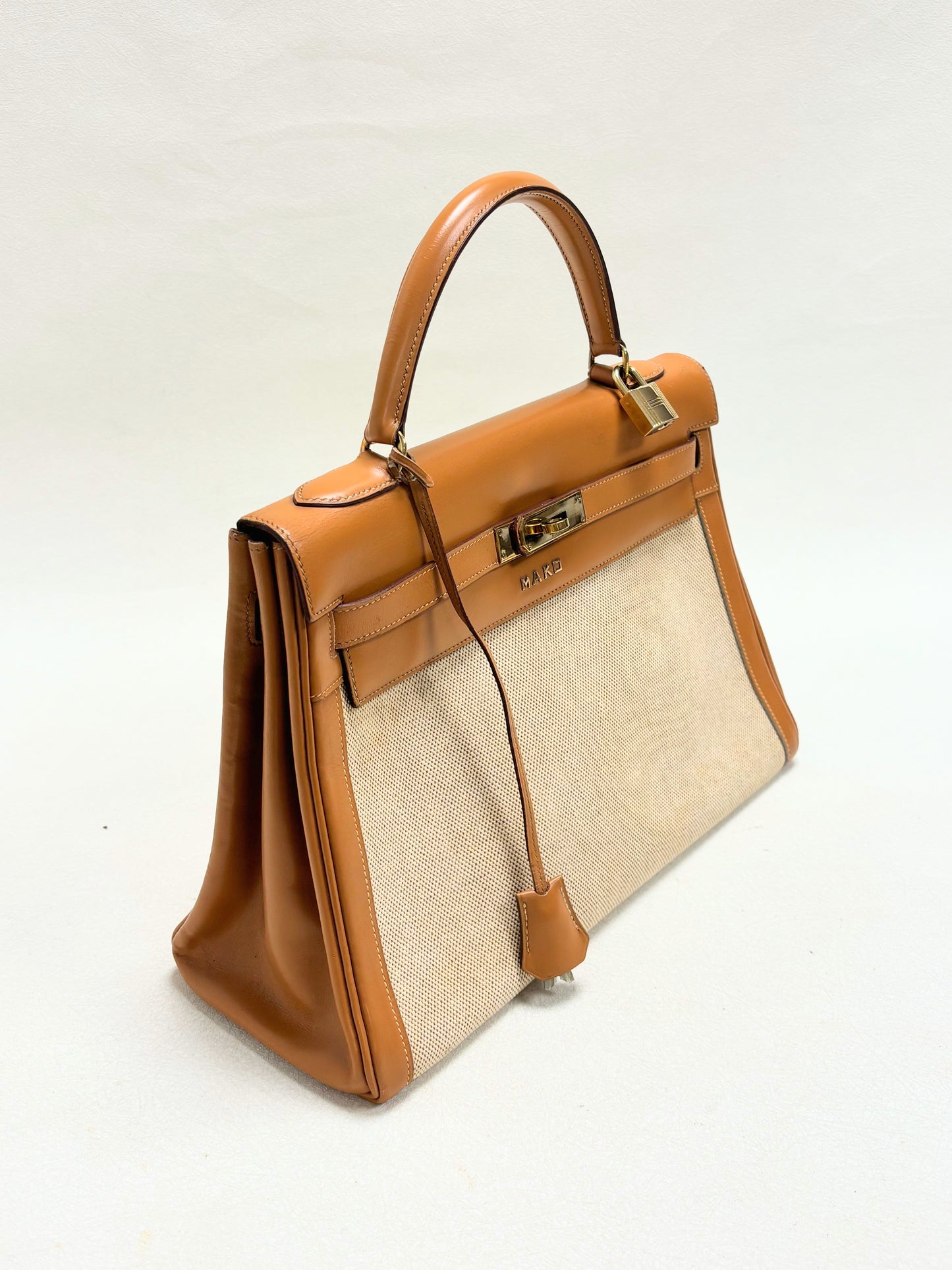 HERMÈS Sac Kelly Retourné 32 Toile H et Box