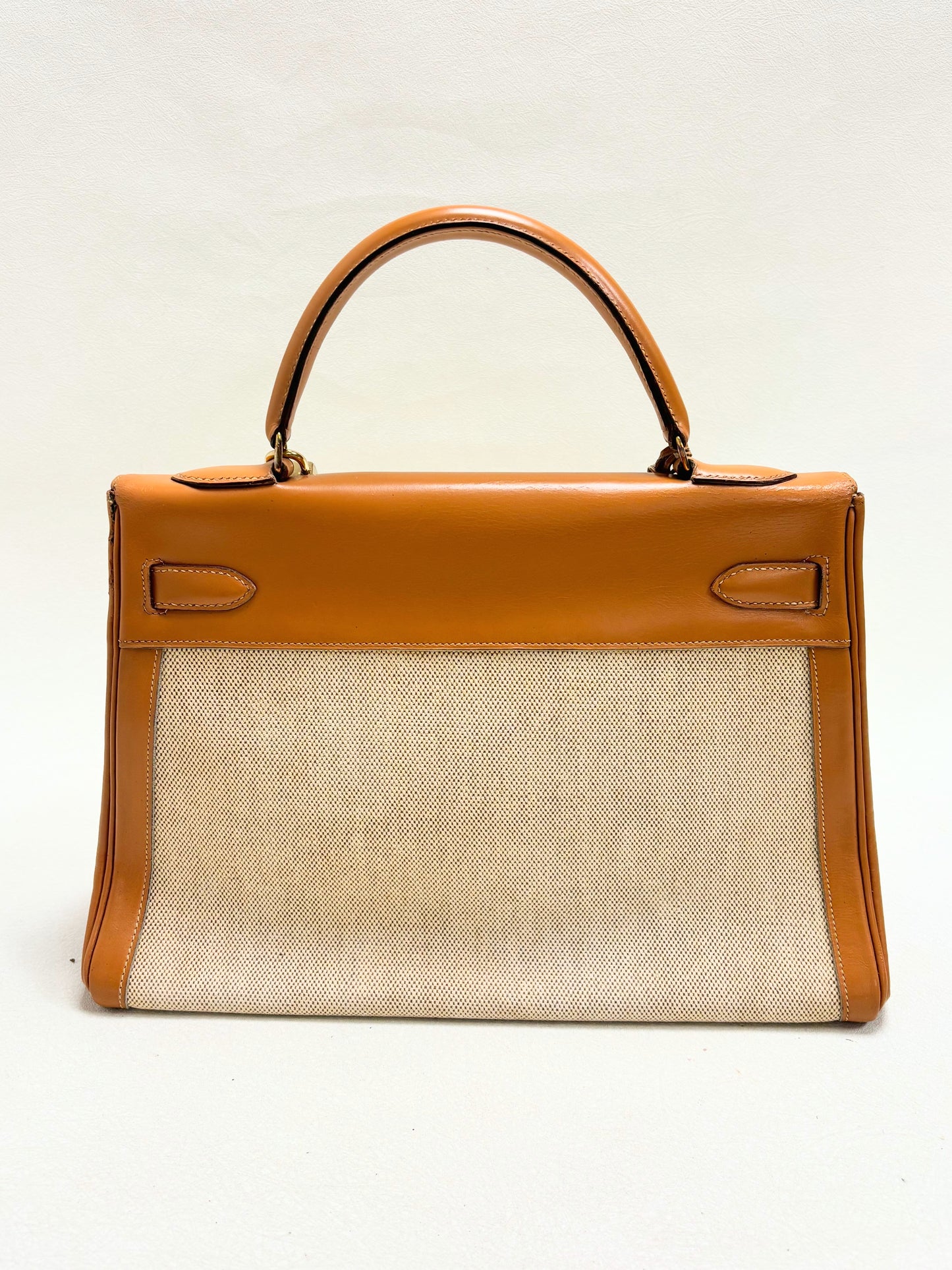 HERMÈS Sac Kelly Retourné 32 Toile H et Box