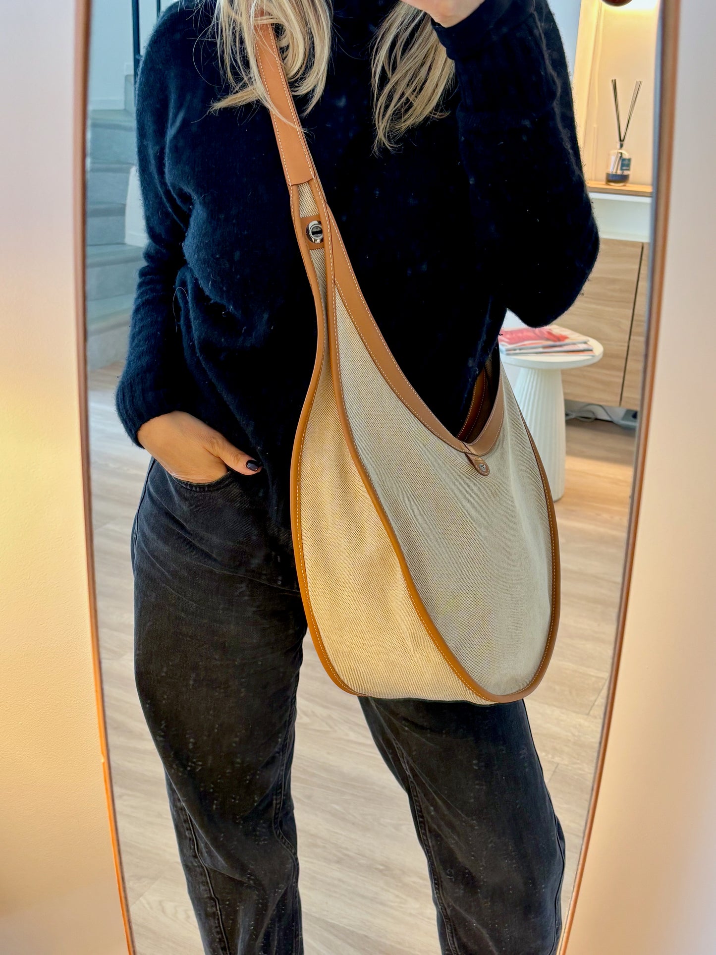 HERMES Sac Luco Toile H et Cuir
