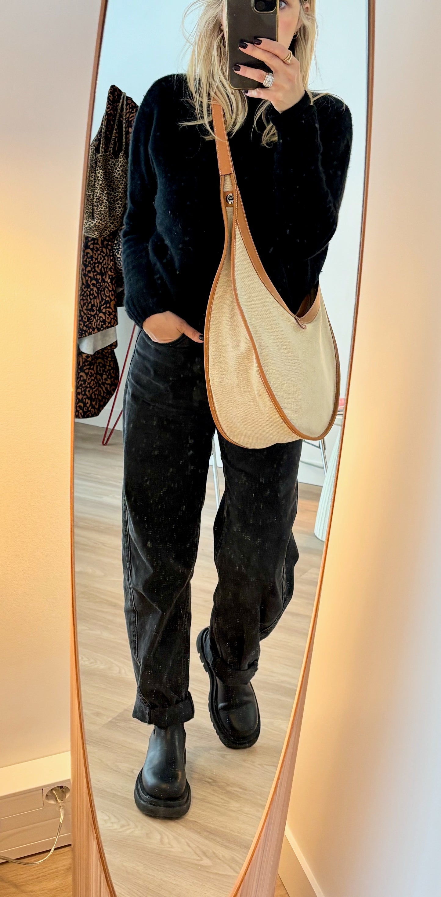 HERMES Sac Luco Toile H et Cuir