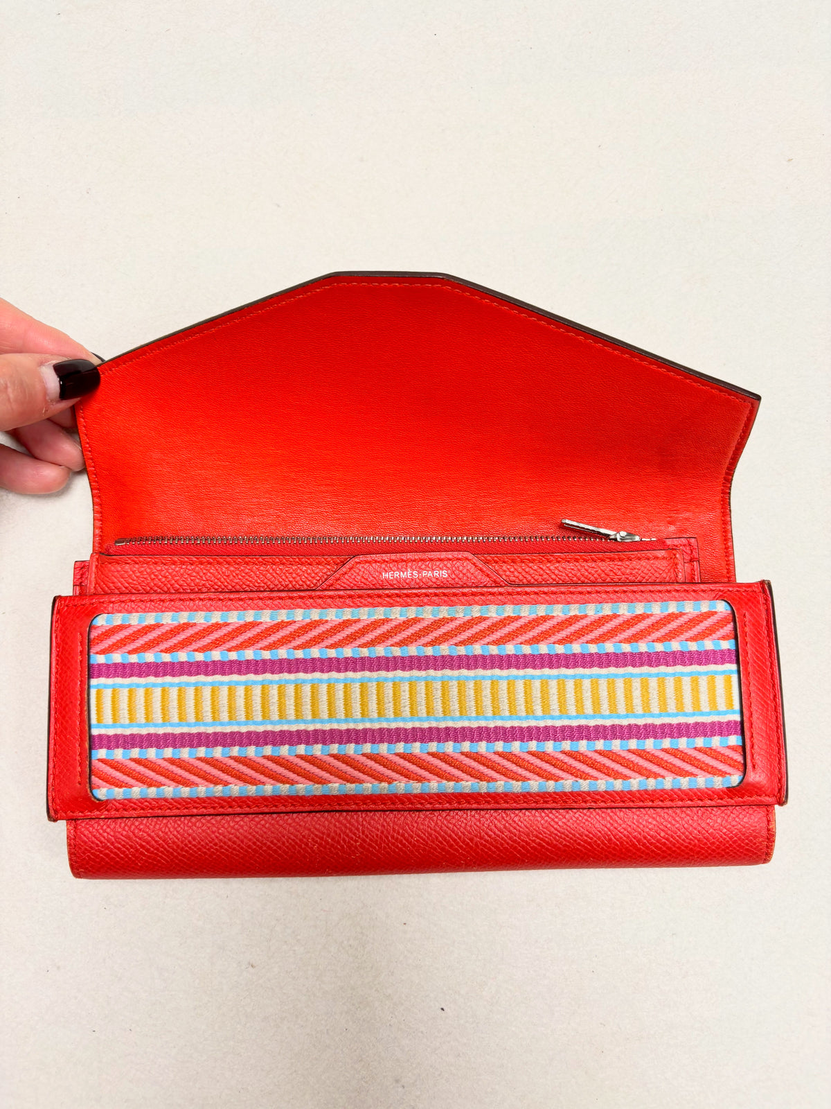 HERMES Portefeuille Passant long toile Cavale