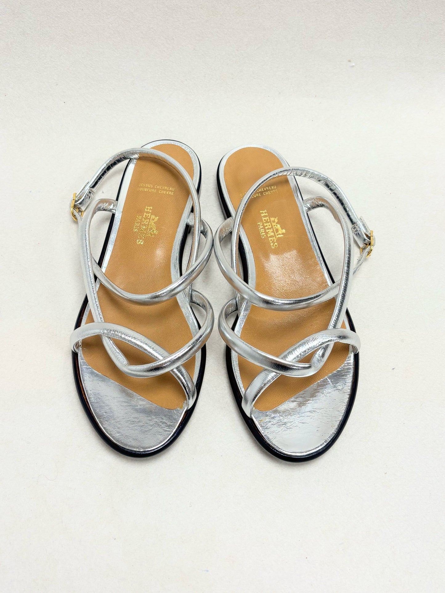HERMÈS Sandales Cuir argent