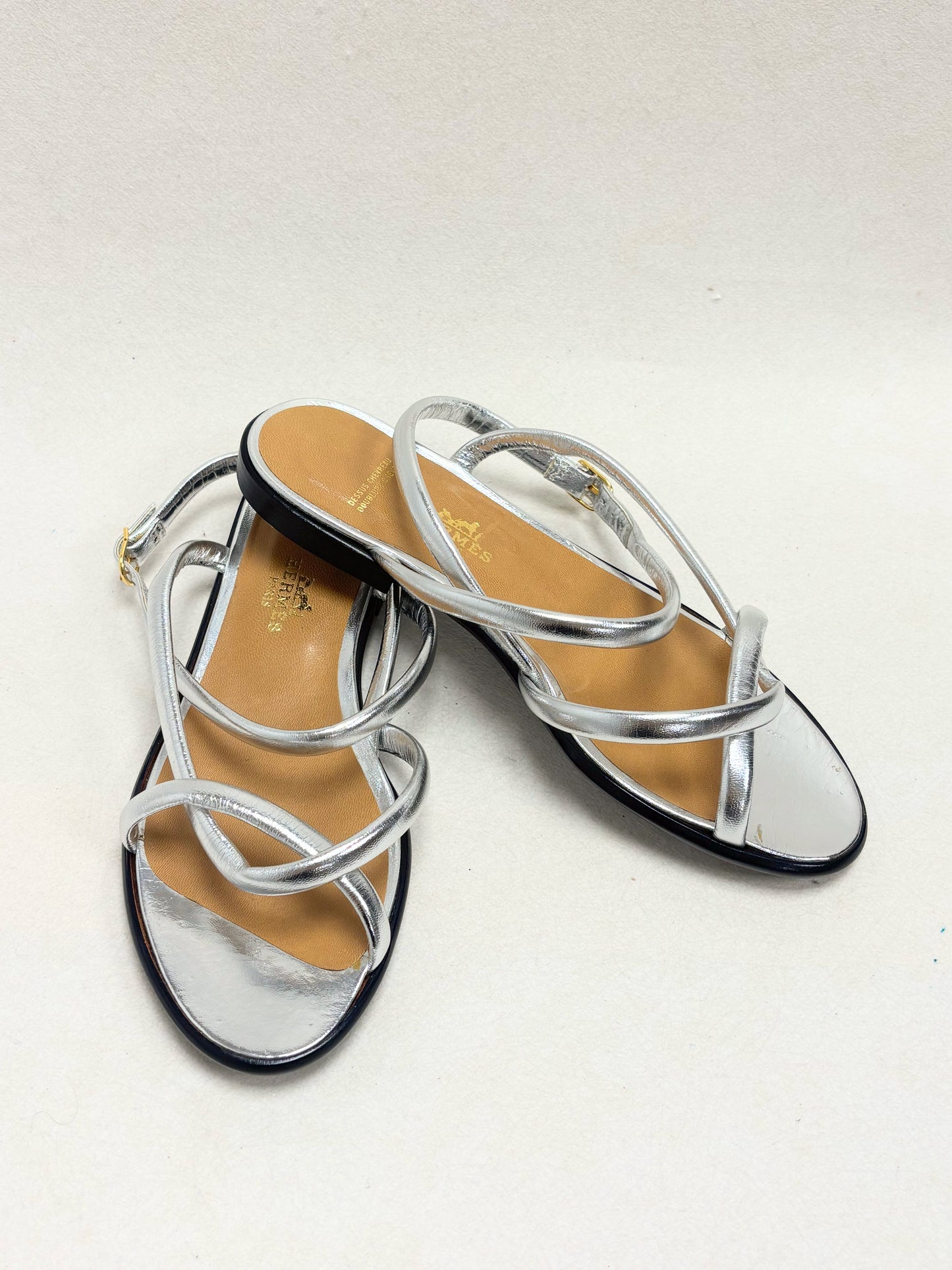 HERMÈS Sandales Cuir argent