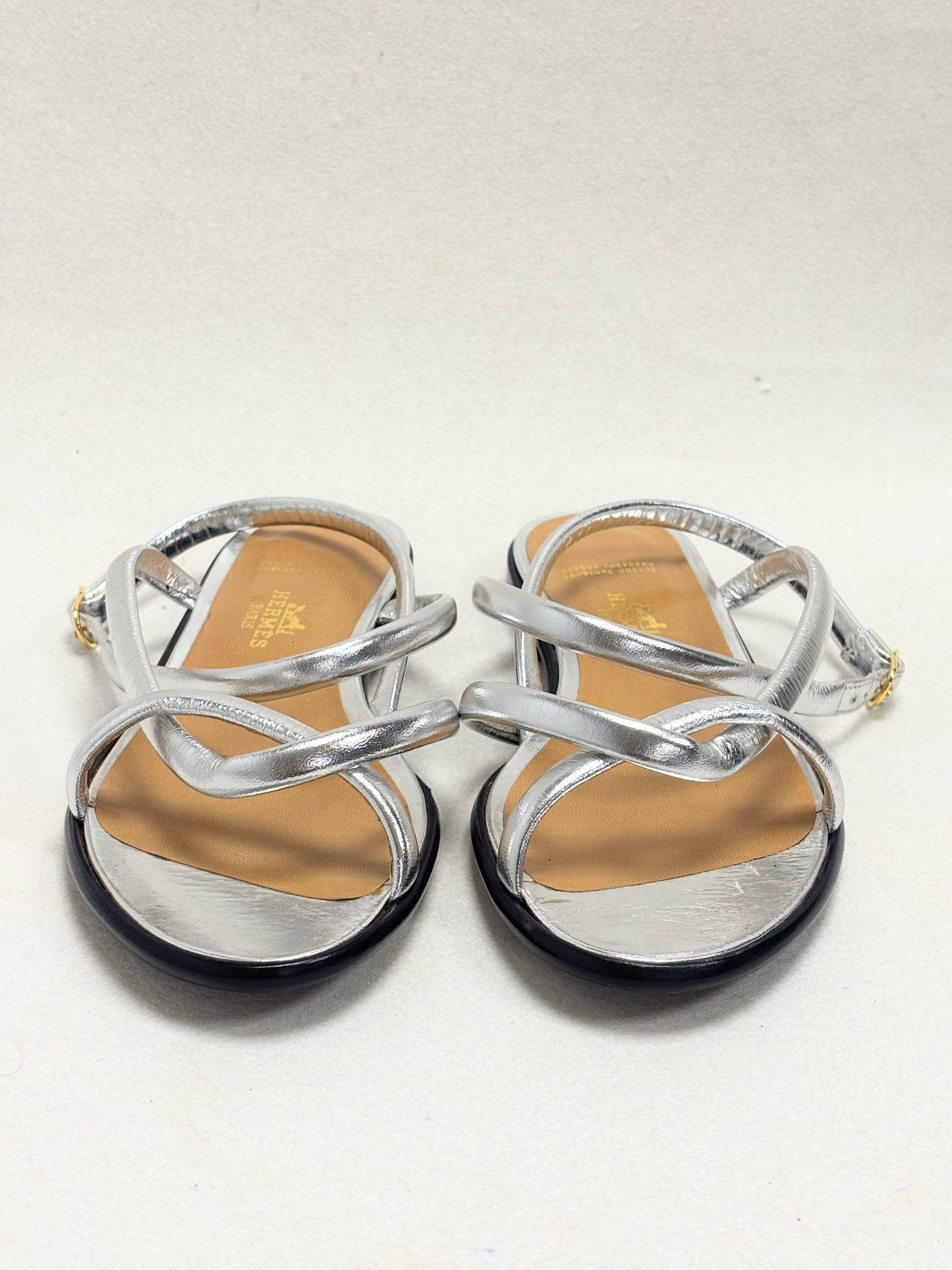 HERMÈS Sandales Cuir argent