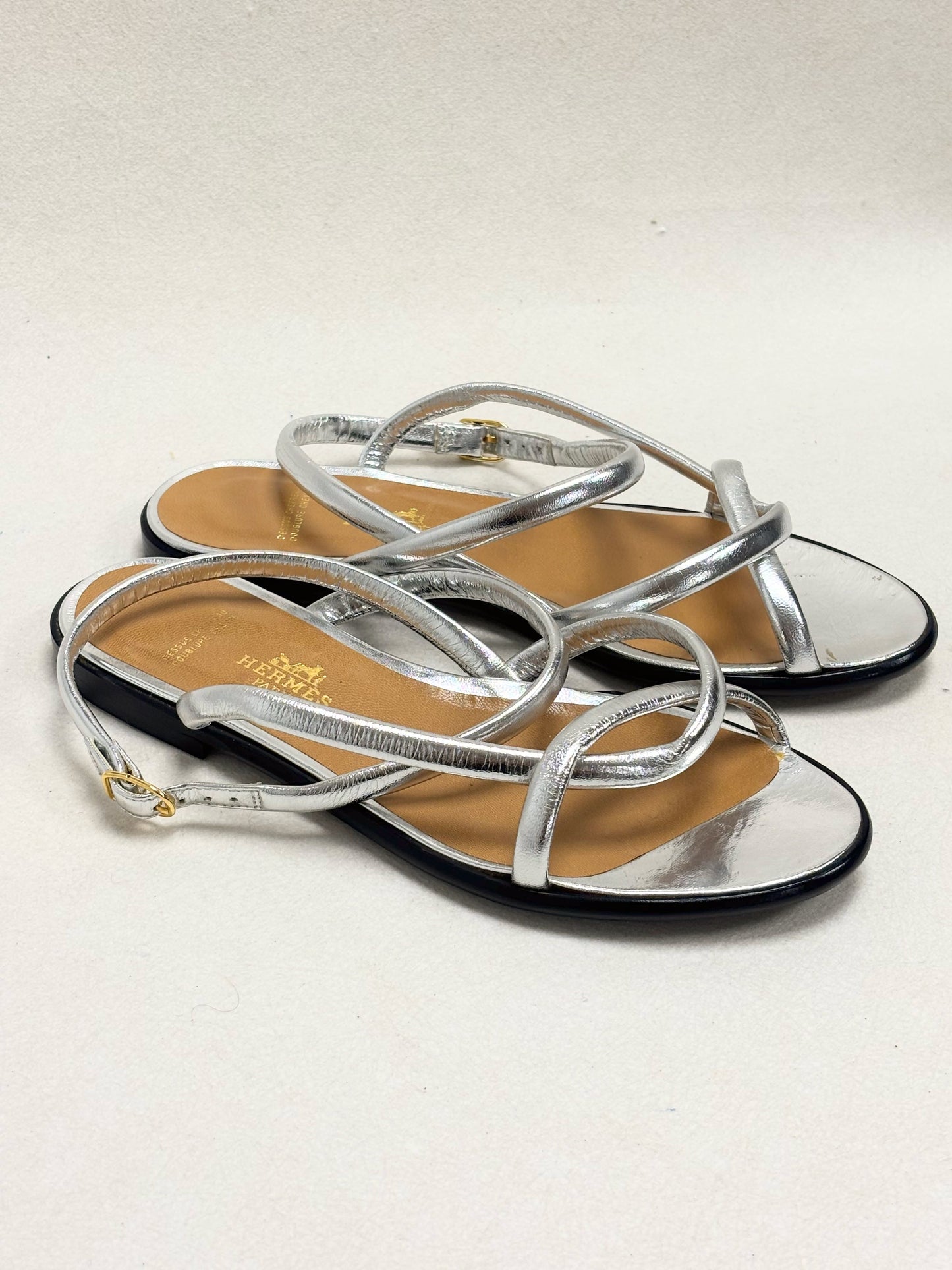 HERMÈS Sandales Cuir argent