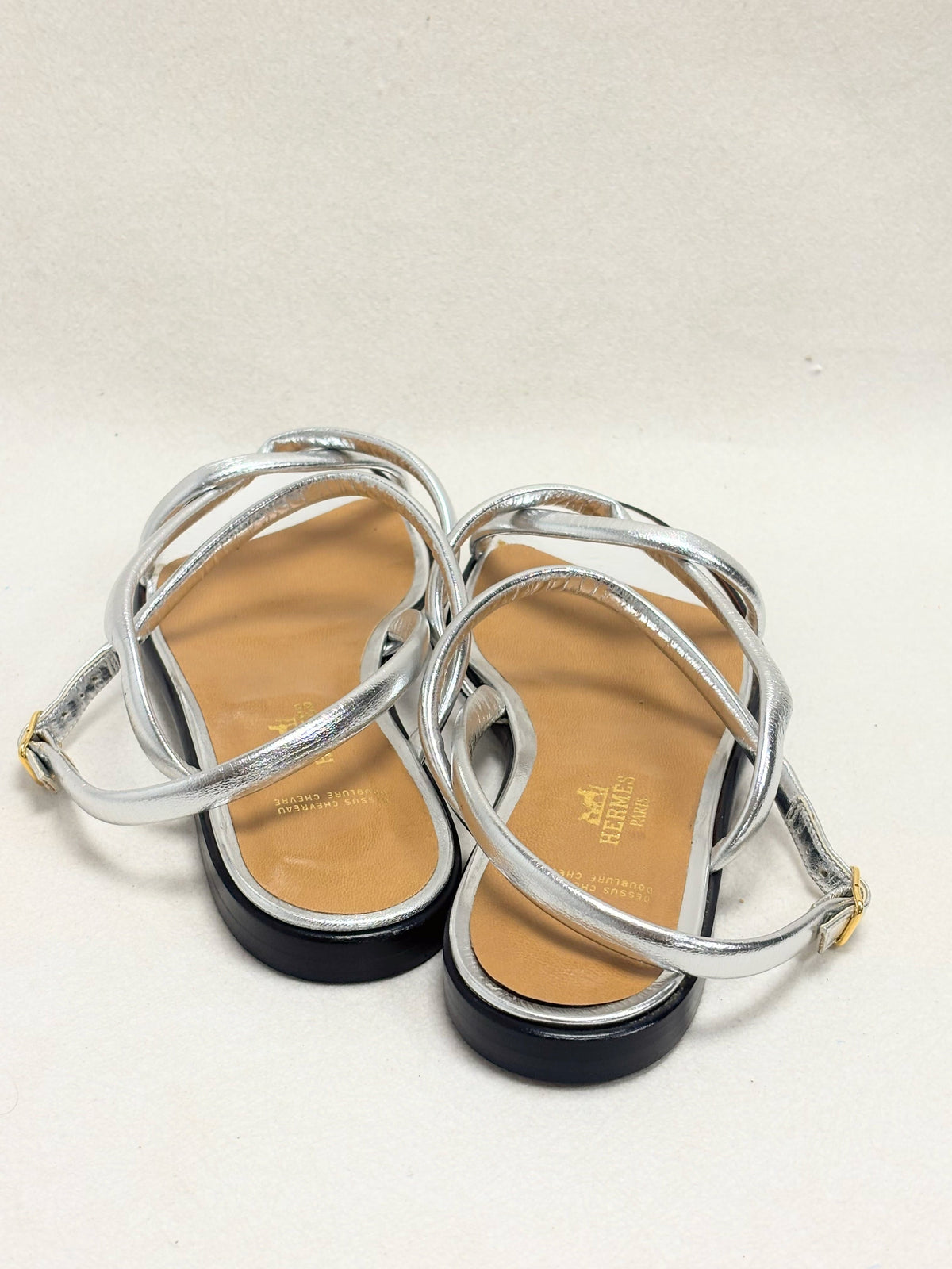 HERMÈS Sandales Cuir argent