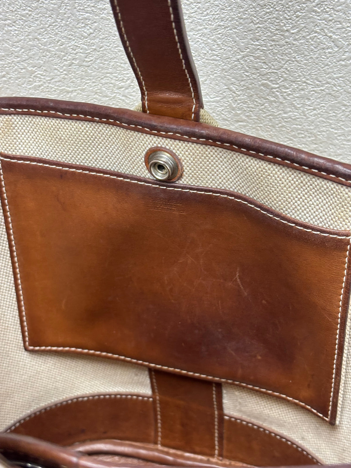 HERMES Sac Camail Toile H et Barenia