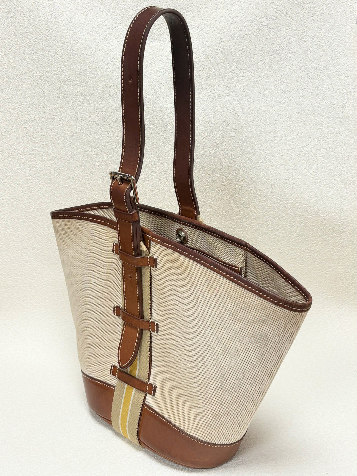 HERMES Sac Camail Toile H et Barenia