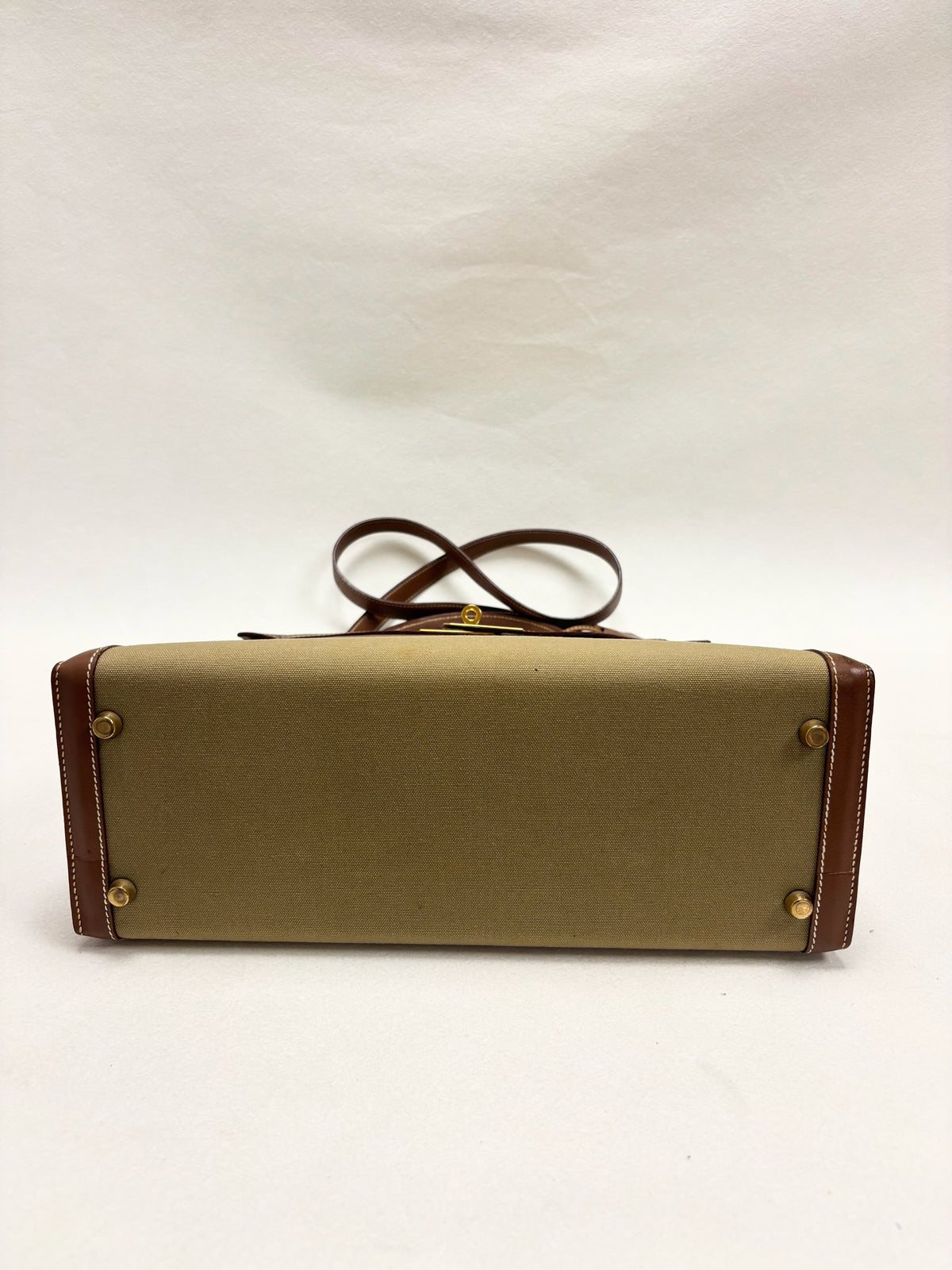 HERMÈS Sac Kelly Sellier 32 Toile Khaki and Box