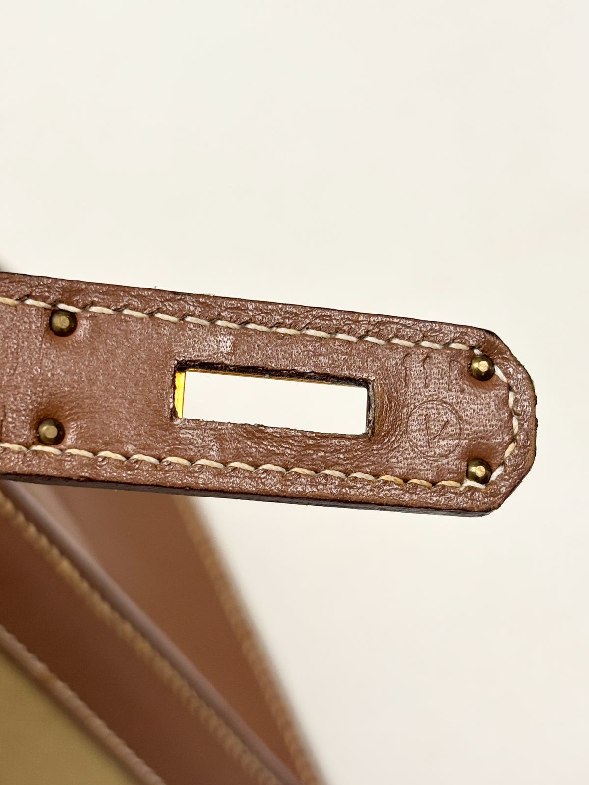 HERMÈS Sac Kelly Sellier 32 Toile Khaki and Box