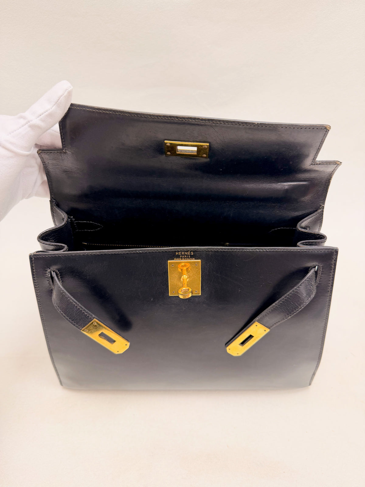 HERMÈS Sac Kelly 28 Box Navy
