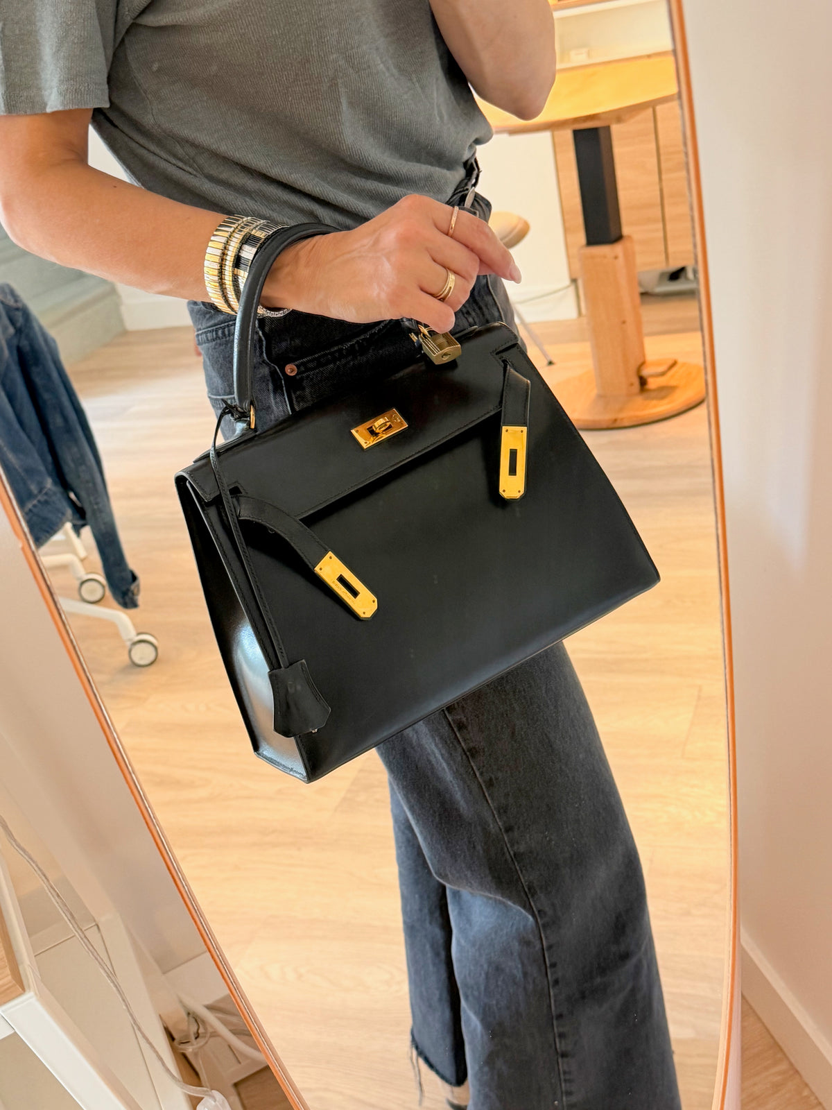 HERMÈS Sac Kelly 28 Box Navy